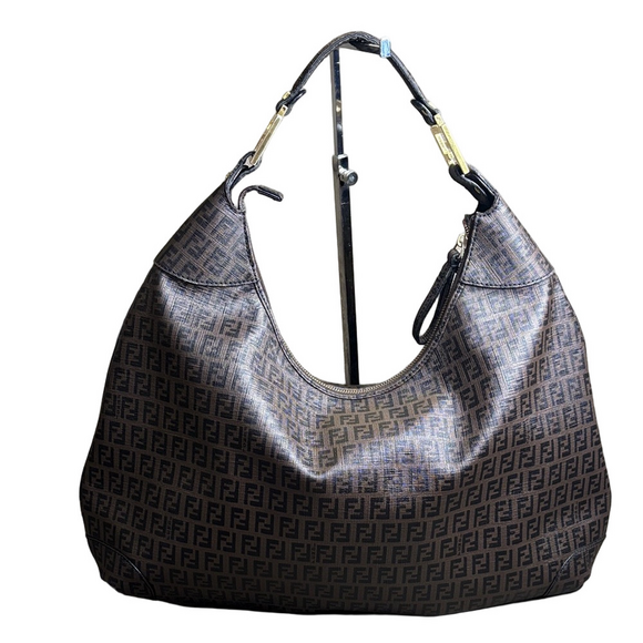 Fendi Handbags - Authentic Fendi Dark Brown Zucchino FF Logo Hobo Bag with Gold-Tone Accents